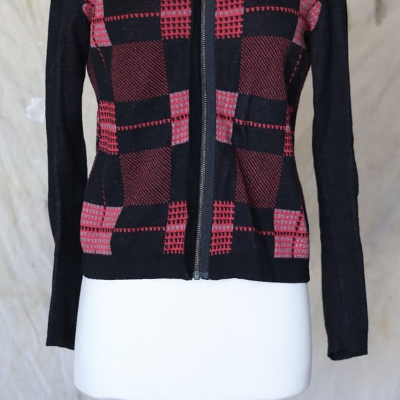 Caslon black/red/pink plaid zip up sweater hoodie - Picture 2 of 9